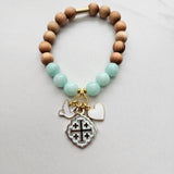 Quatrafoil Jerusalem Cross Faith, Hope & Love Stretch Essential Oil Diffuser Bracelet