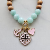Quatrafoil Jerusalem Cross Hope Anchor Stretch Essential Oil Diffuser Bracelet