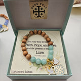Quatrafoil Jerusalem Cross Faith, Hope & Love Stretch Essential Oil Diffuser Bracelet