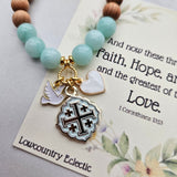 Quatrafoil Jerusalem Cross Faith, Hope & Love Stretch Essential Oil Diffuser Bracelet