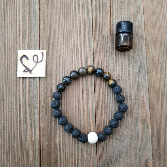 Tiger's Eye and Lava Gemstone Essential Oil Diffuser Bracelet
