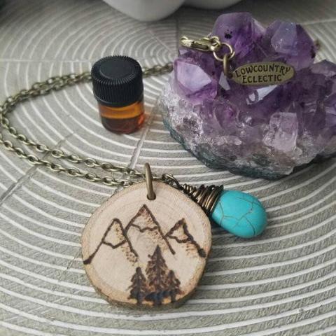 Muir Inspired Essential Oil Diffuser Necklace Made with Untreated Wood -- The Statement Line
