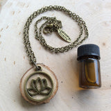 Brass Lotus Essential Oil Diffuser Necklace Made with Untreated Wood -- FREE SHIPPING